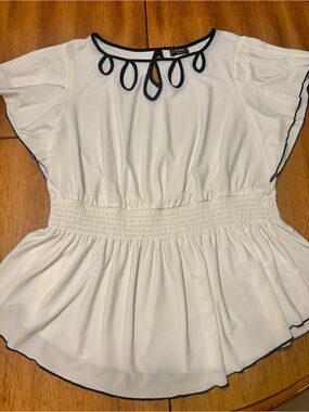 Cocomo Ivory Blouse with Black Trim 1X